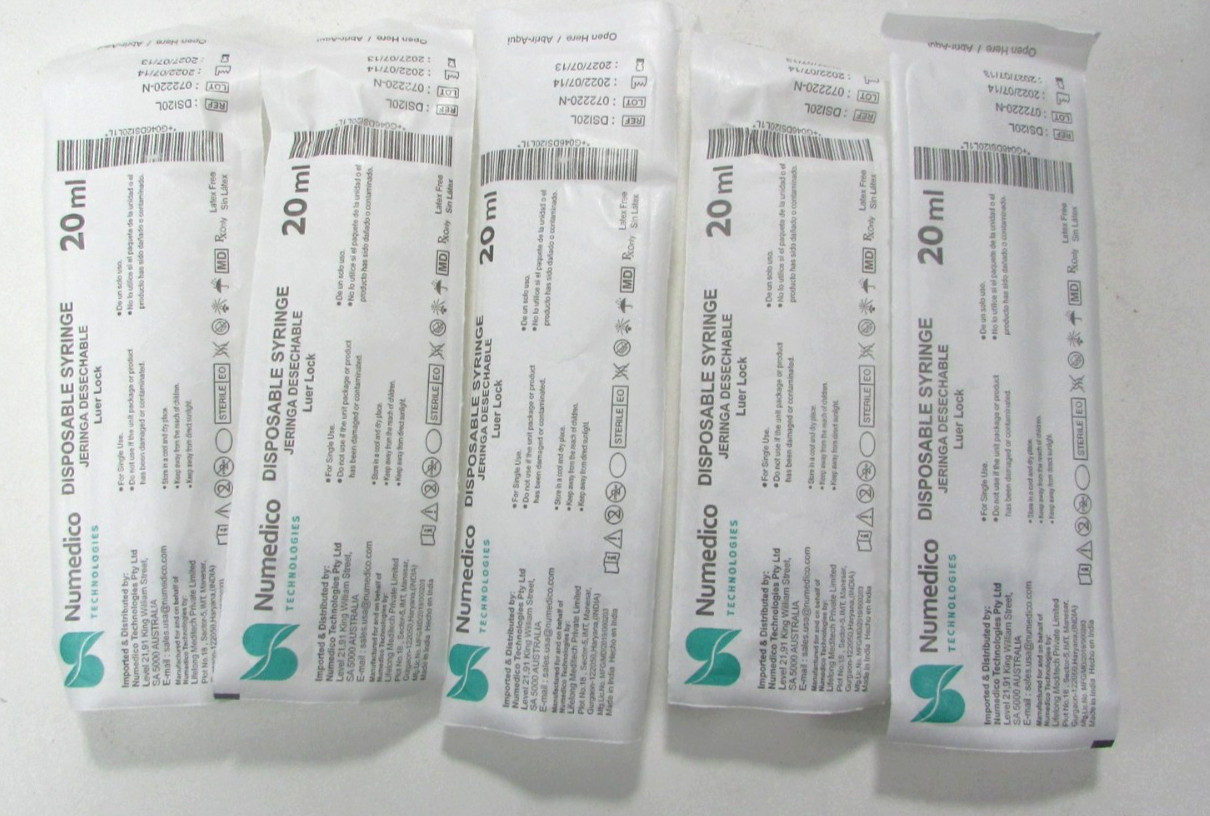 5 PCS 20ML Plastic Disposable Syringe – Numedico Luer Lock 20cc Syringes