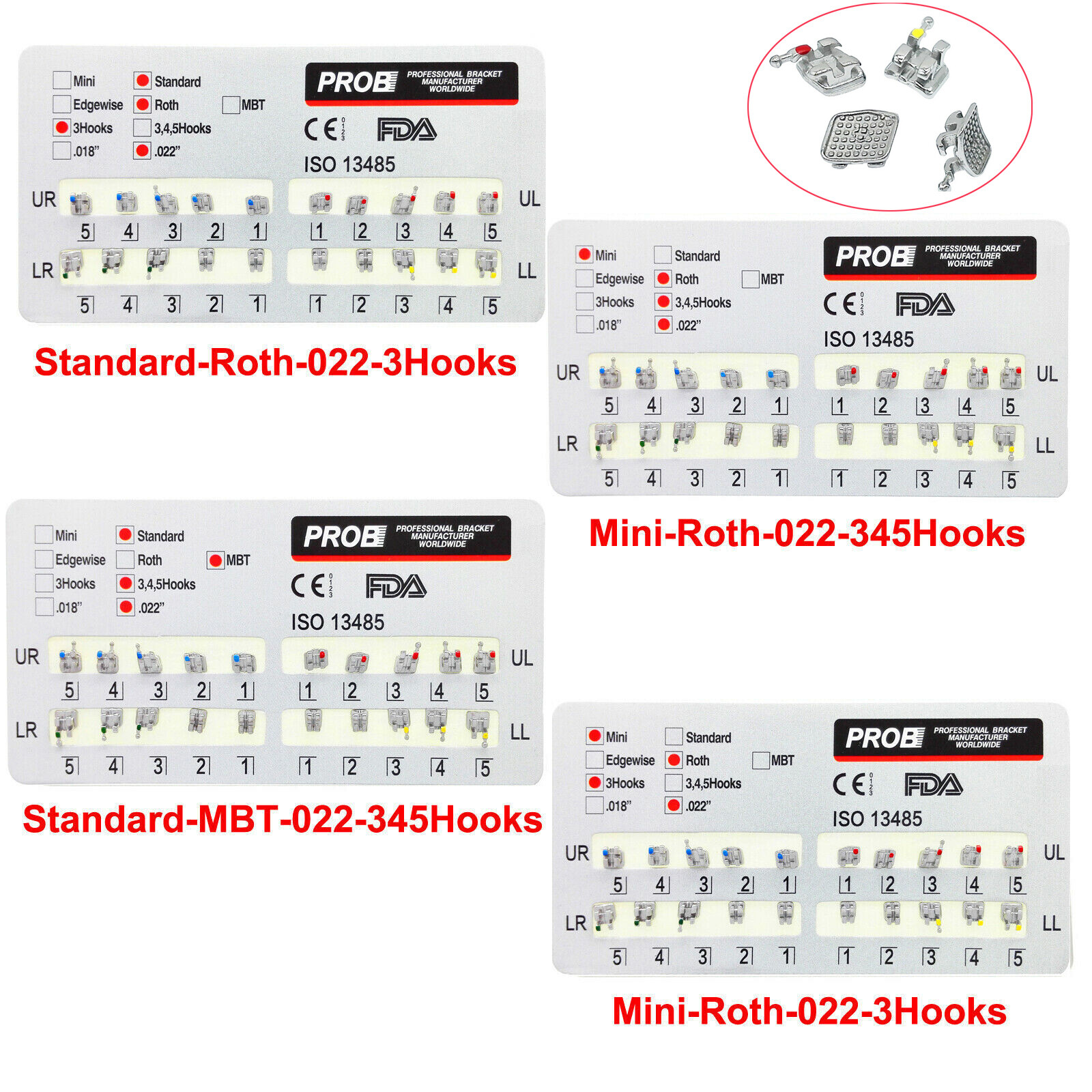 PROB Metal Bracket Dental Orthodontic Mini / Standard Roth/MBT 345/ 3Hooks.022″