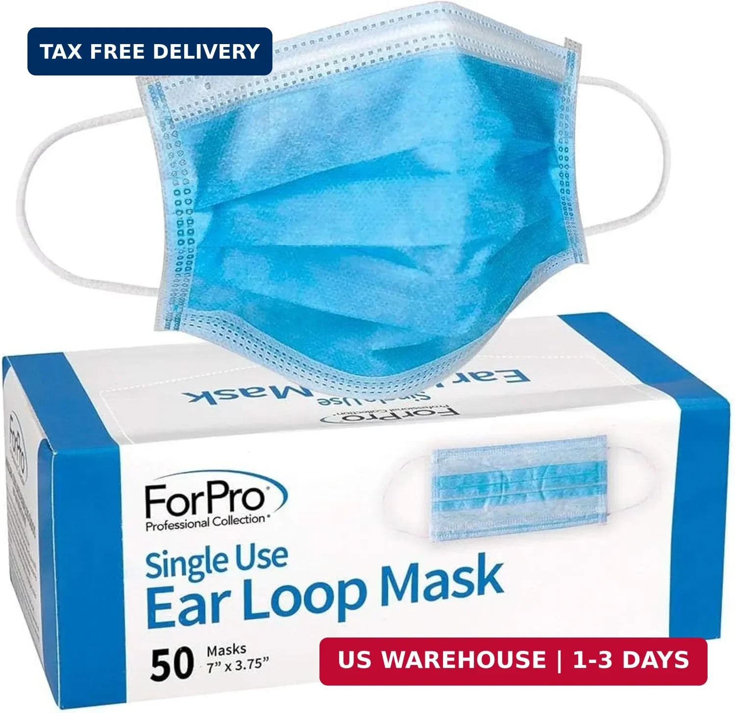 ForPro Professional Collection Single Use Ear Loop Mask, 3-Ply Disposable Non-Wo