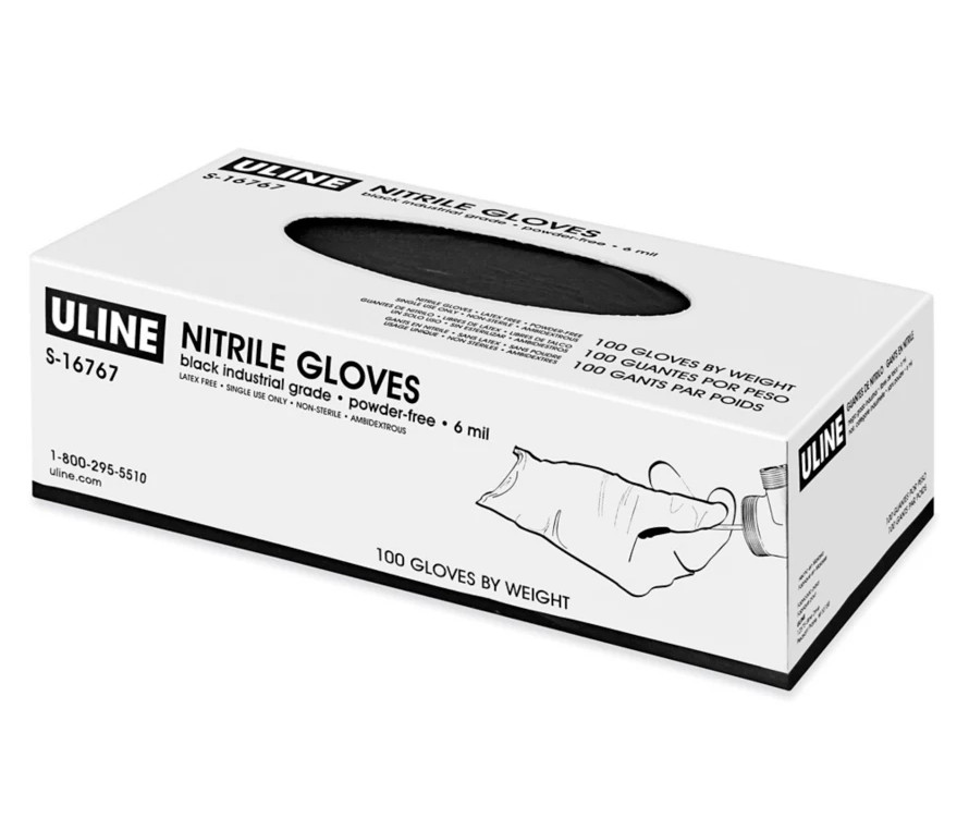 Uline Black Industrial Nitrile Gloves – Powder-Free, 6 Mil 100ct (2pk)