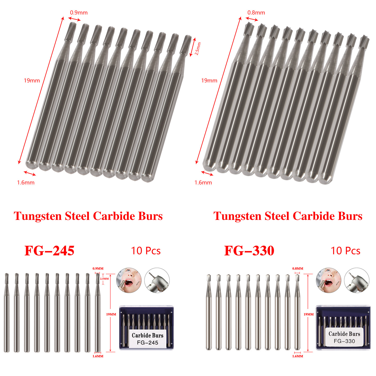 Dental Carbide Burs Tungsten Steel Bur FG # 330 FG #245 fit High Speed Handpiece