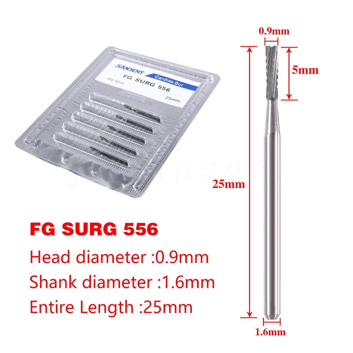5-50PCS Cirugía quirúrgica dental Fresas redondas carburo tungsteno FGXL 556 558