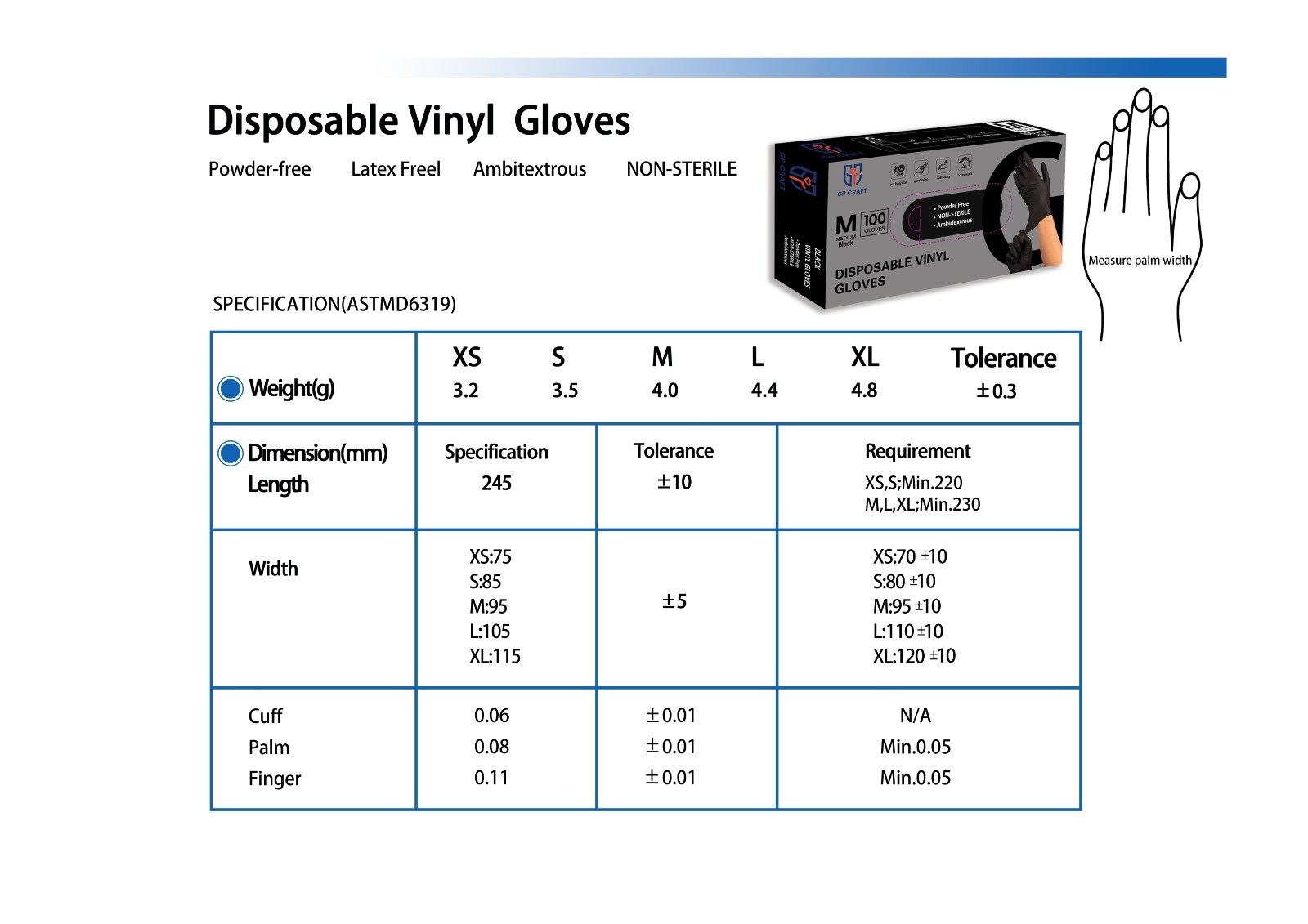 Black Vinyl Gloves, Disposable & Powder Free, Latex Free, Food Safe,100 PCS