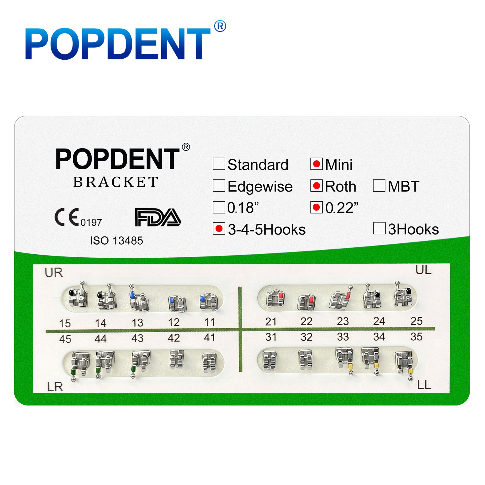 10Kits POPDENT Dental Orthodontic Metal Brackets Mini Roth 022 345H Monoblock