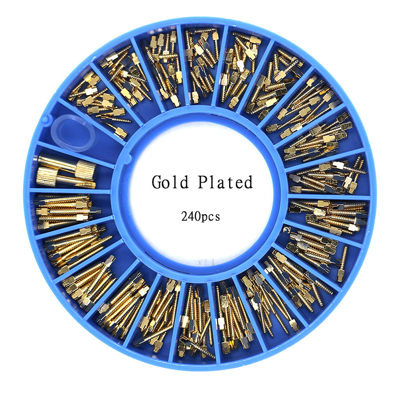 Dental Gold Plated Conical Screw Posts Cross Head Root Nail Assorted 240pcs /box