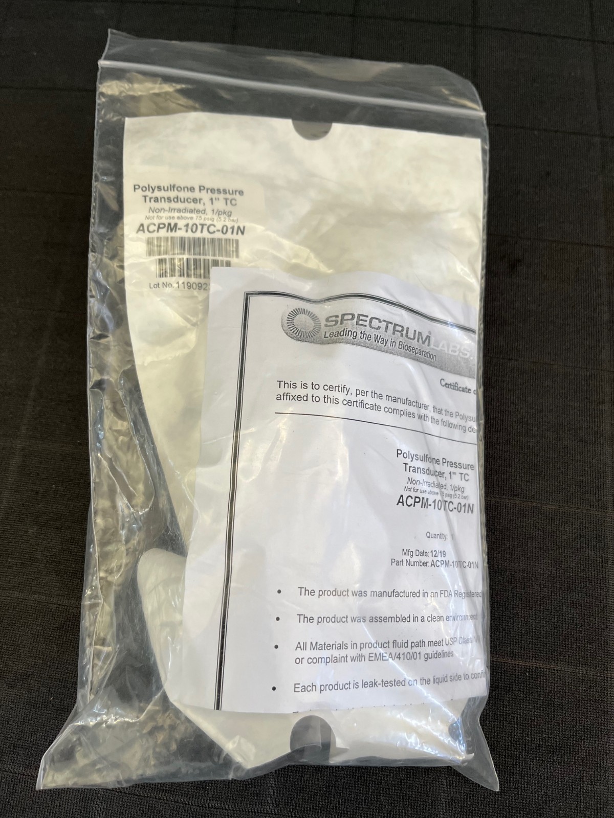 Spectrum Labs Pressure Transducer Polysulfone 1″ TC Non-Irradiated ACPM-10TC-01N