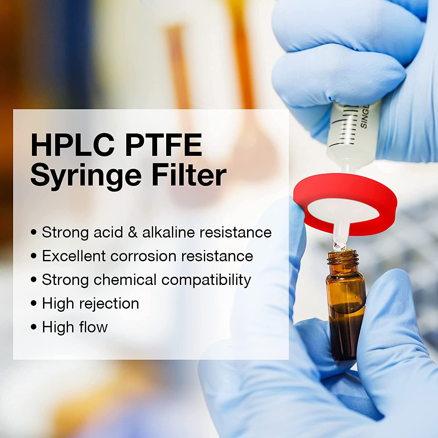 200pcs PTFE Membrane Syringe Filter Luer lock 25 mm 0.22 um PP Pr-filter for Lab