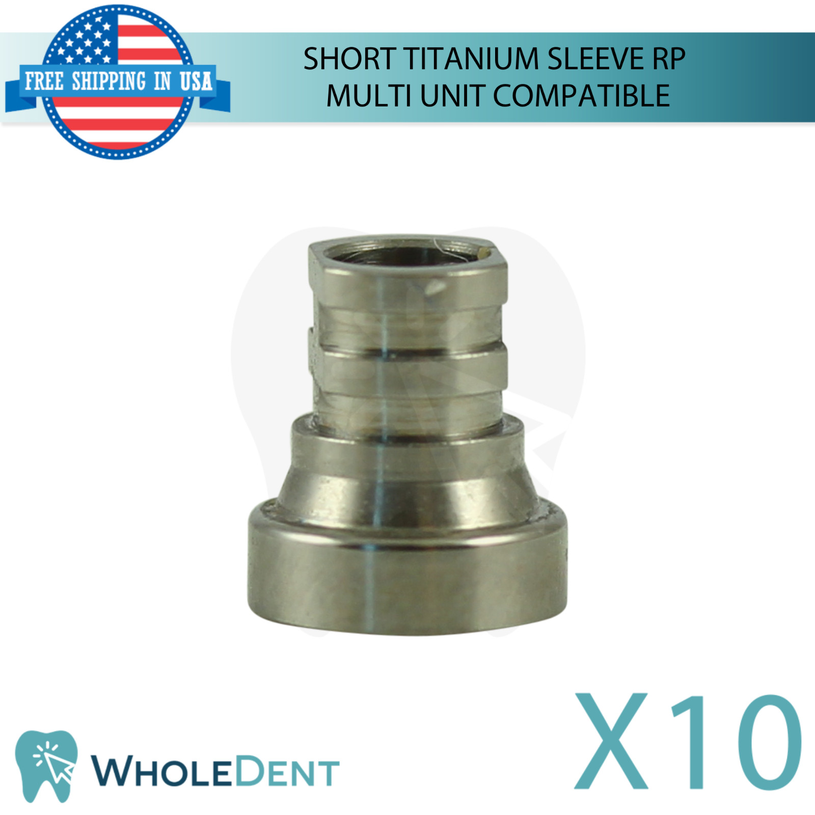 10x Dental Short Titanium Sleeve Ø3.78mm Multi Unit Prosthetic 1.4mm Int Hex