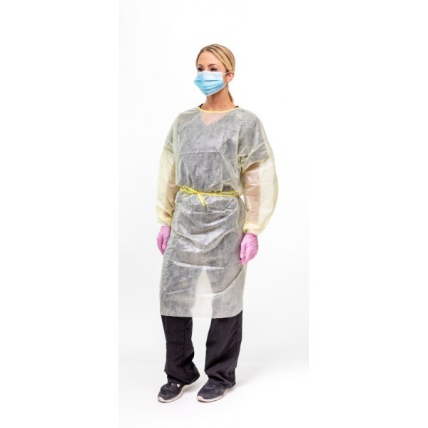 10 -100 PP/PE Isolation Gowns Water Resistant Non-Woven w/ White Knit Cuffs