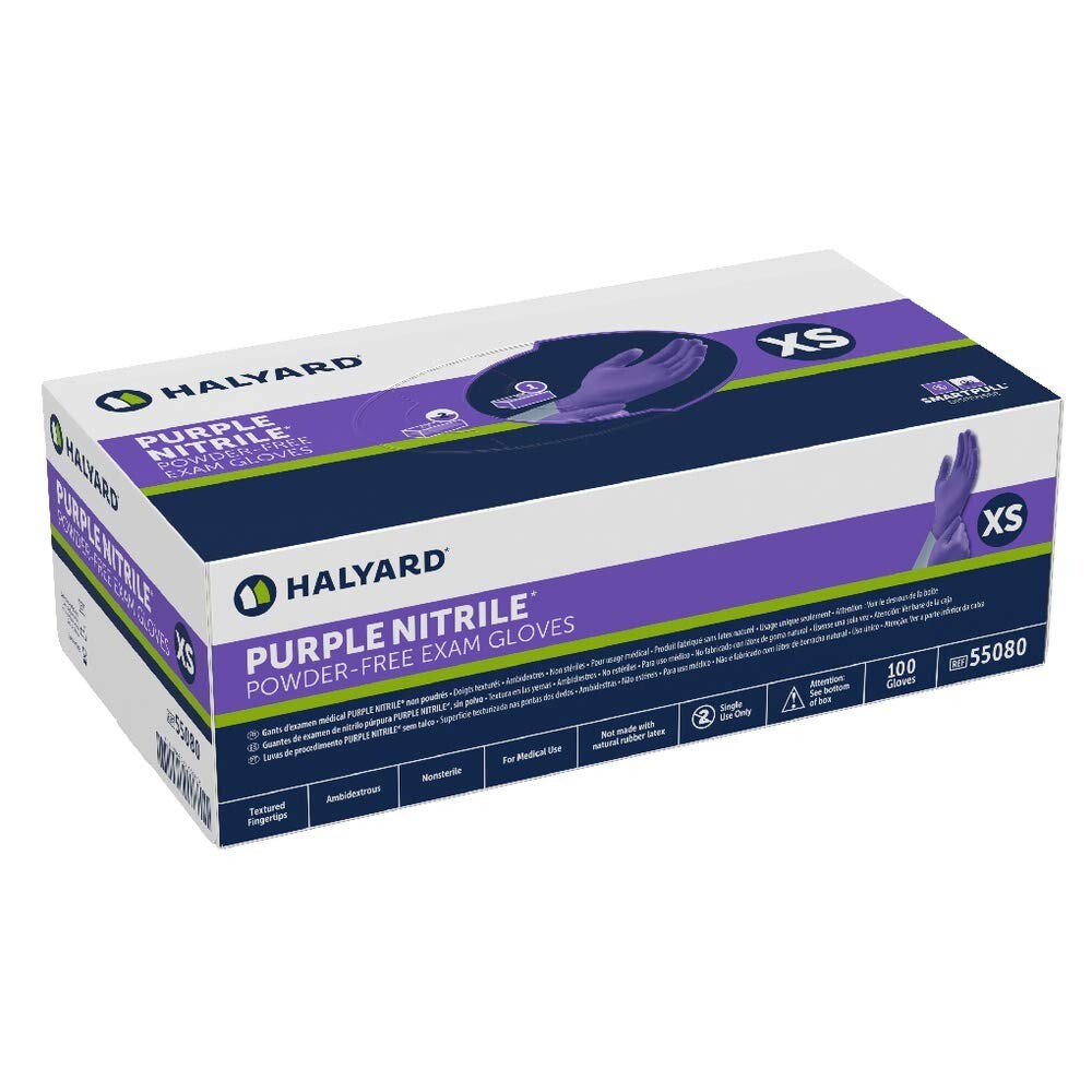 Halyard Purple Nitrile Exam Gloves, Size X-Small 55080, Case of 1000