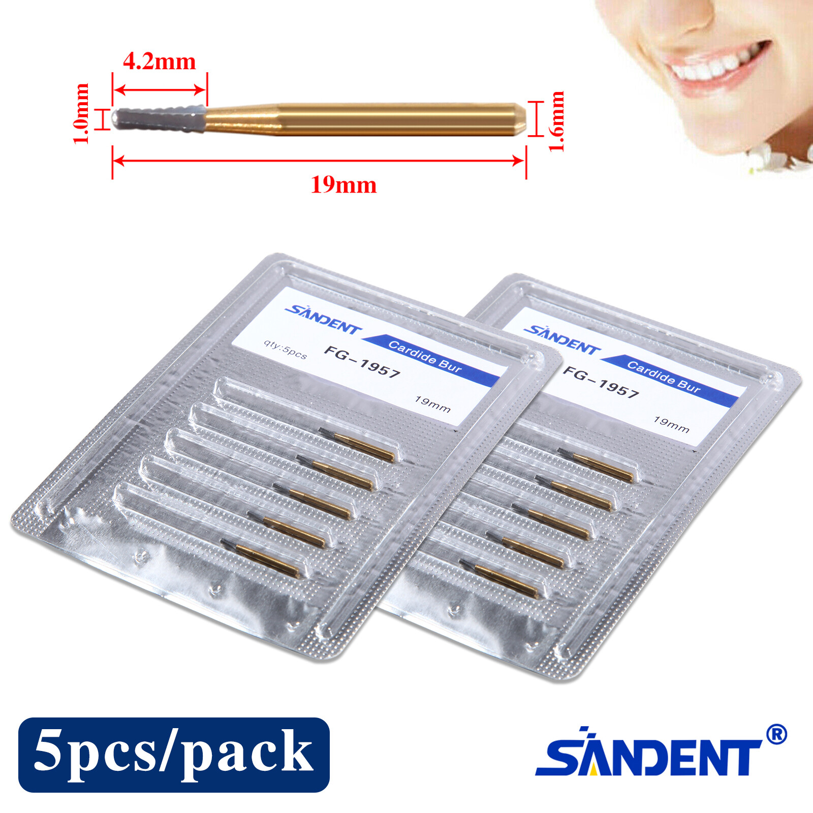 5 Pcs/Box Dental FG-1957 High Speed Tungsten Steel Carbide Crown Cutting Burs