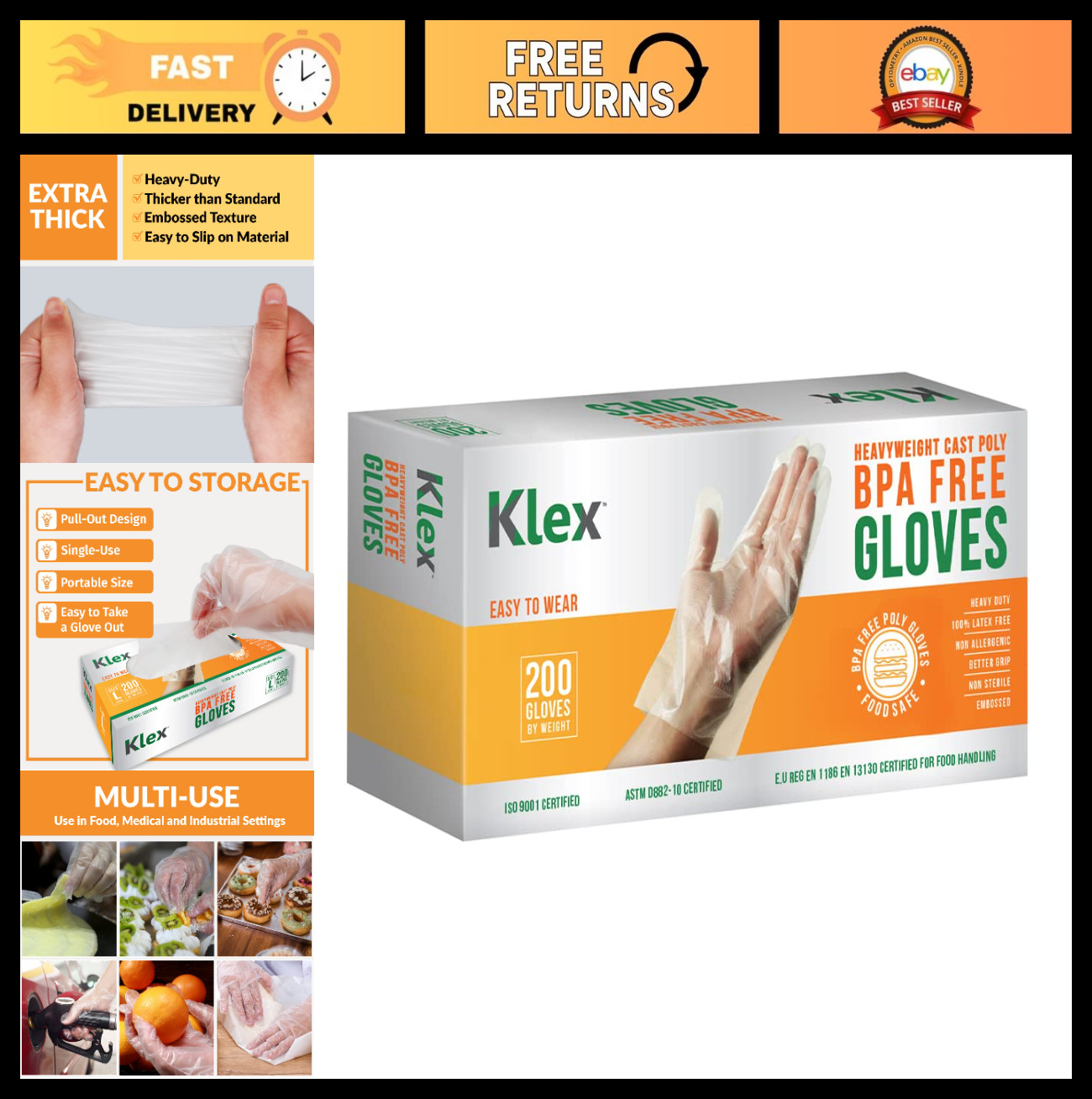 1000 Heavyweight Disposable CPE Gloves – BPA Free, Embossed, Food Safe, Medium