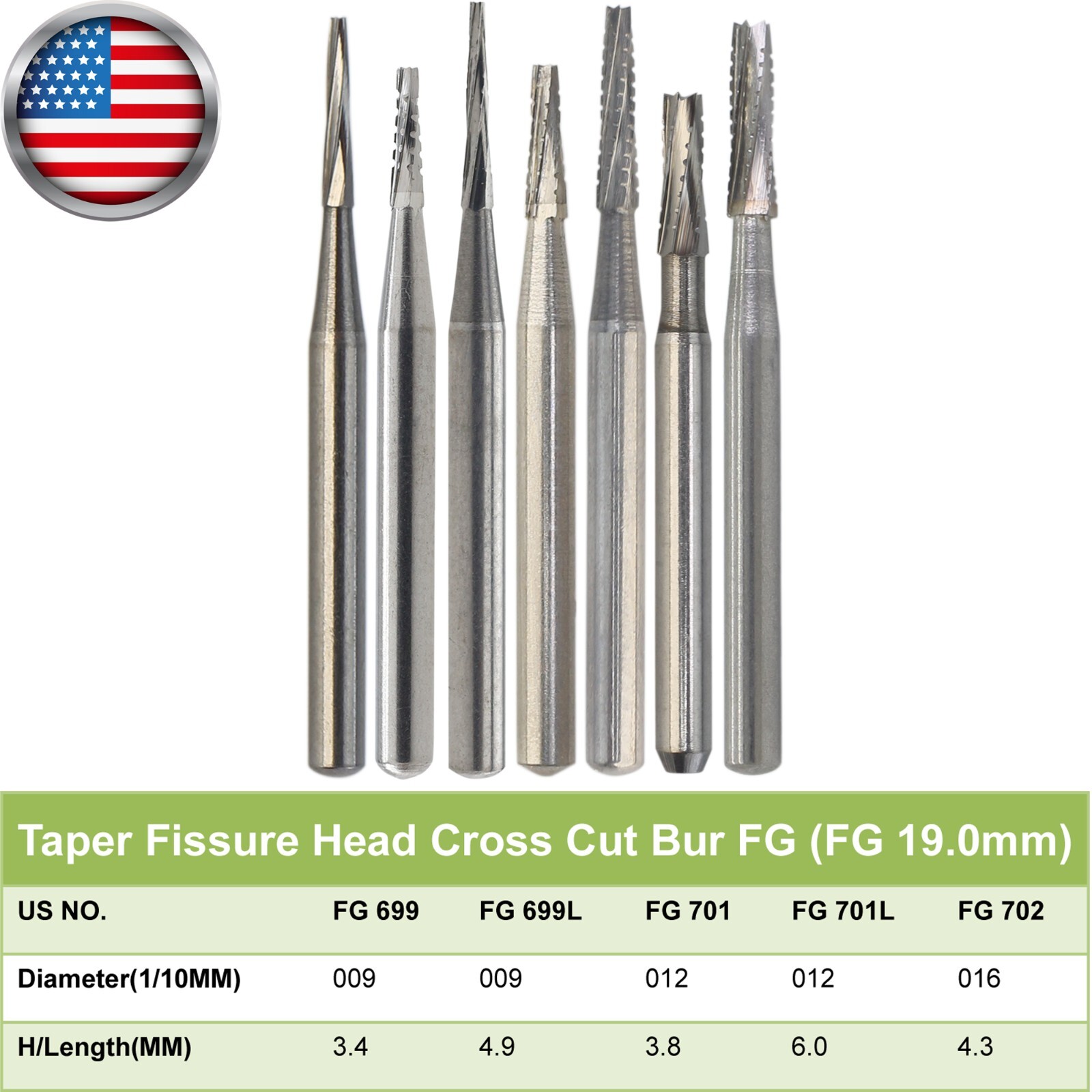 Wave Dental Carbide Bur High Speed FG 699 699L 169L 702L Taper Fissure Prima Bur