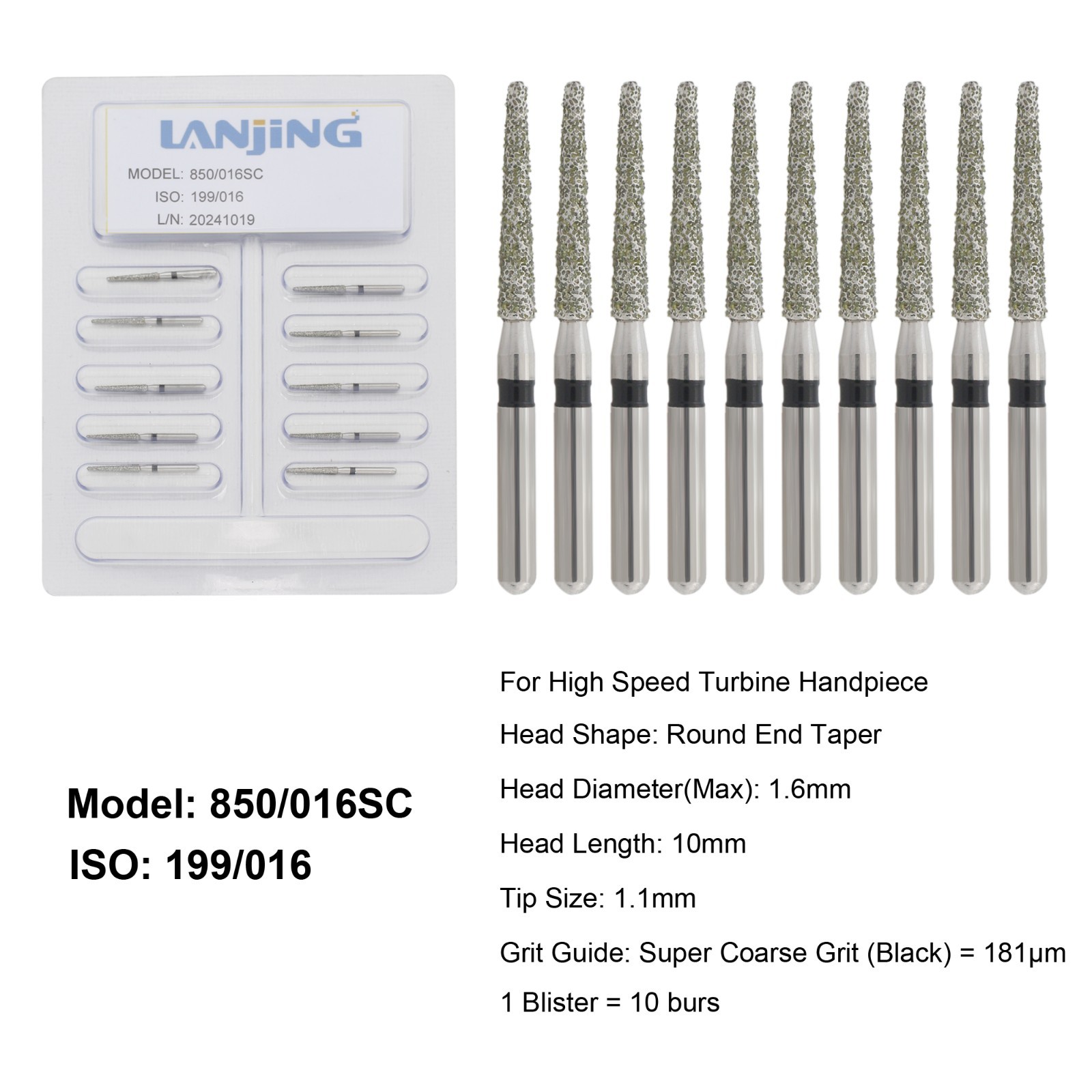 Dental Diamond Burs FG Round End Taper Football Bur Coarse Fine High Speed 856
