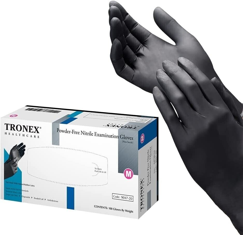 Tronex Powder-Free Nitrile Exam Gloves Size S Black 9047-20, BOX OF 100