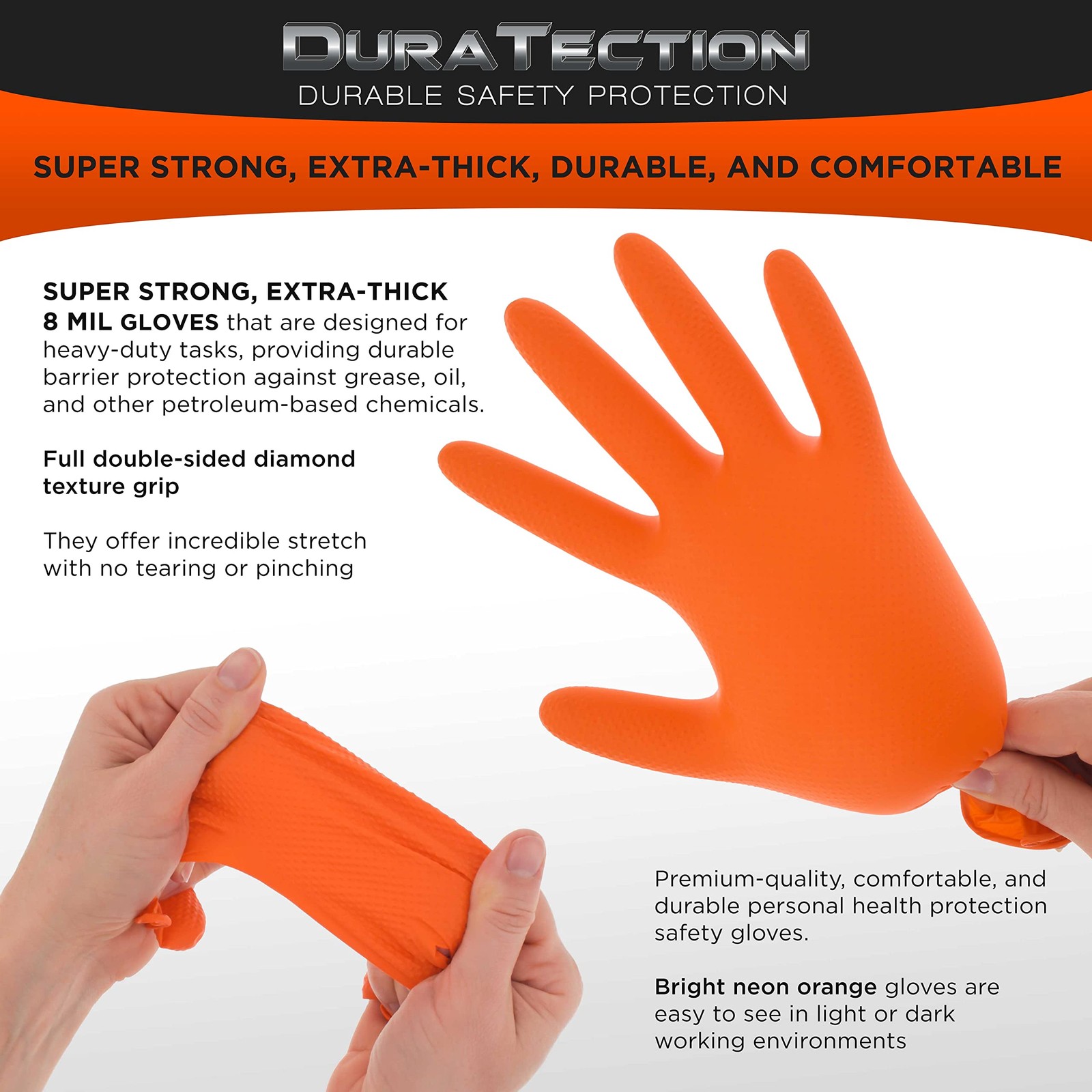 Dura-Gold Duratection 8 Mil Orange Super Duty Diamond Textured Nitrile Dispos…