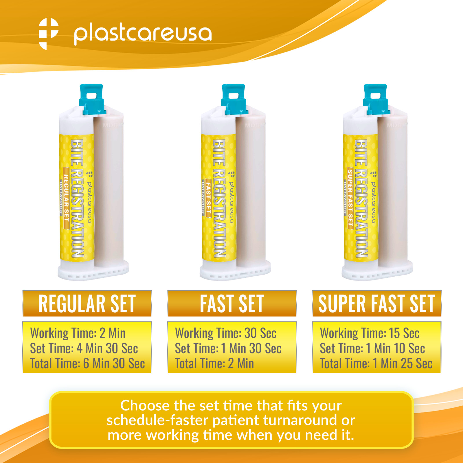 20 Bulk FAST Set Bite Registration Material, Unflavored, 50ml Dental Cartridges
