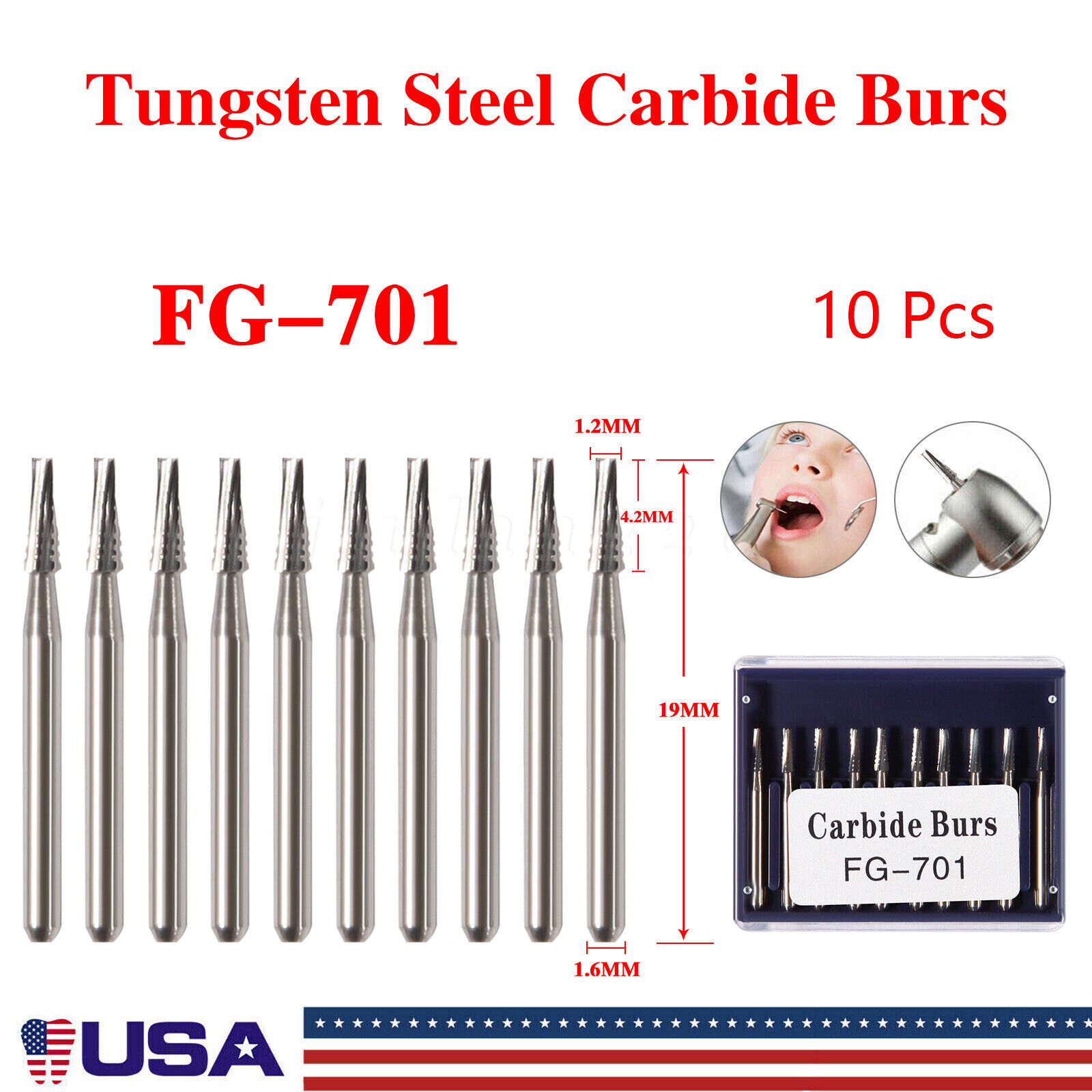 Carbide Bur FG701 Friction Grip Made in China 10-100 Burs