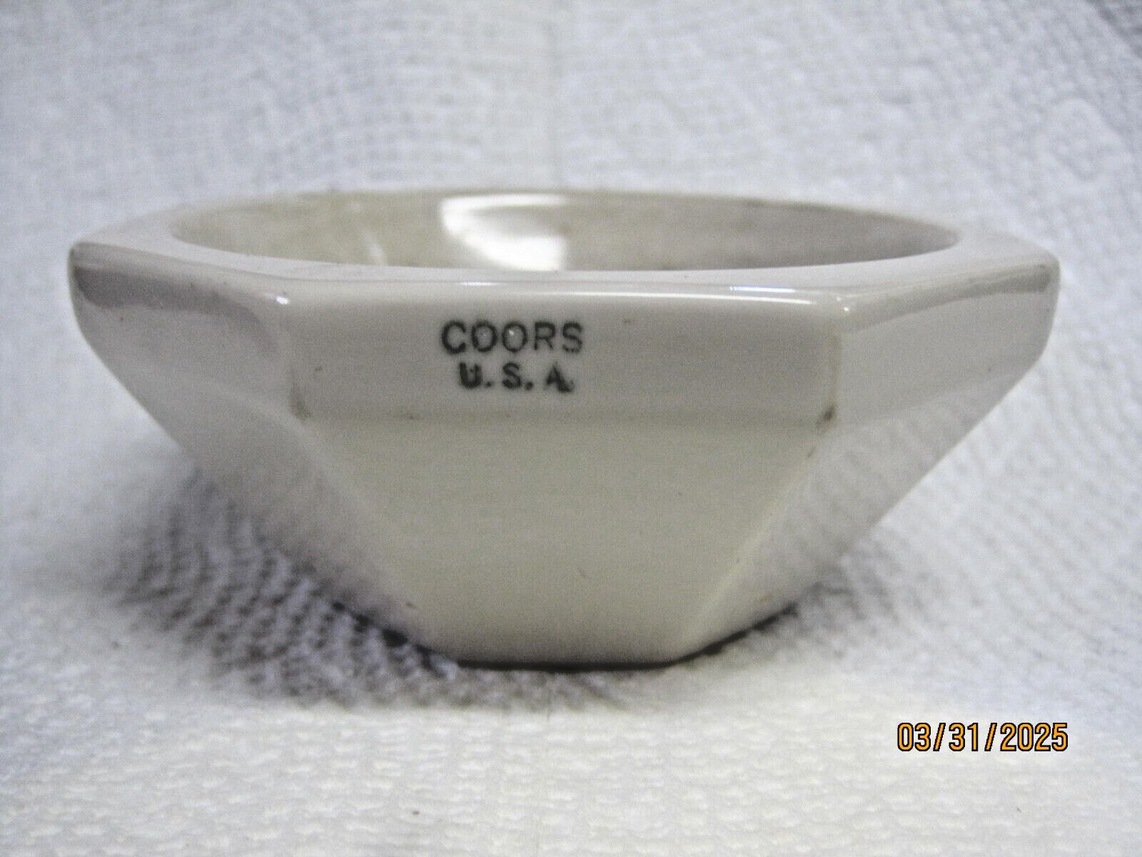 VTG COORS Octagonal Alumina Aluminum Oxide 3.5 Inch Mortar & Pestle Grinding