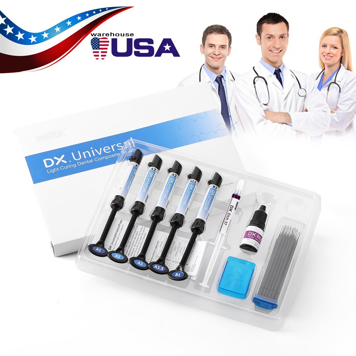 Dental Light Cure Composite kit A1,A2,A3,A3.5,B1 Resin Etching Gel Bonding