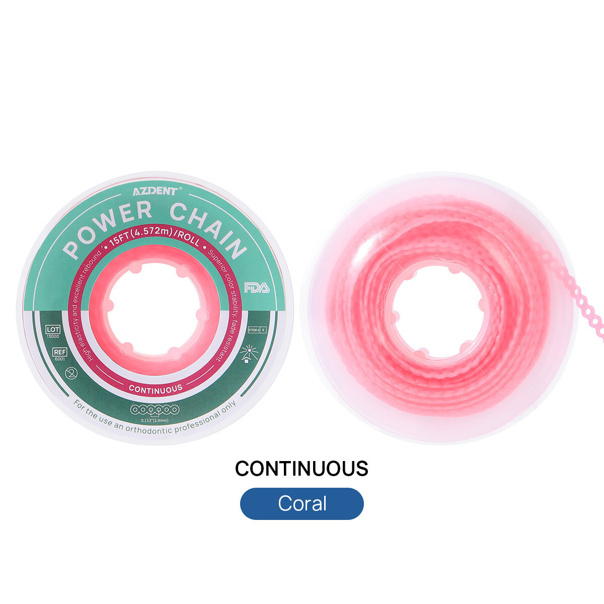 AZDENT Dental Orthodontic Colored Elastic Power Chains Continuous Short & Long