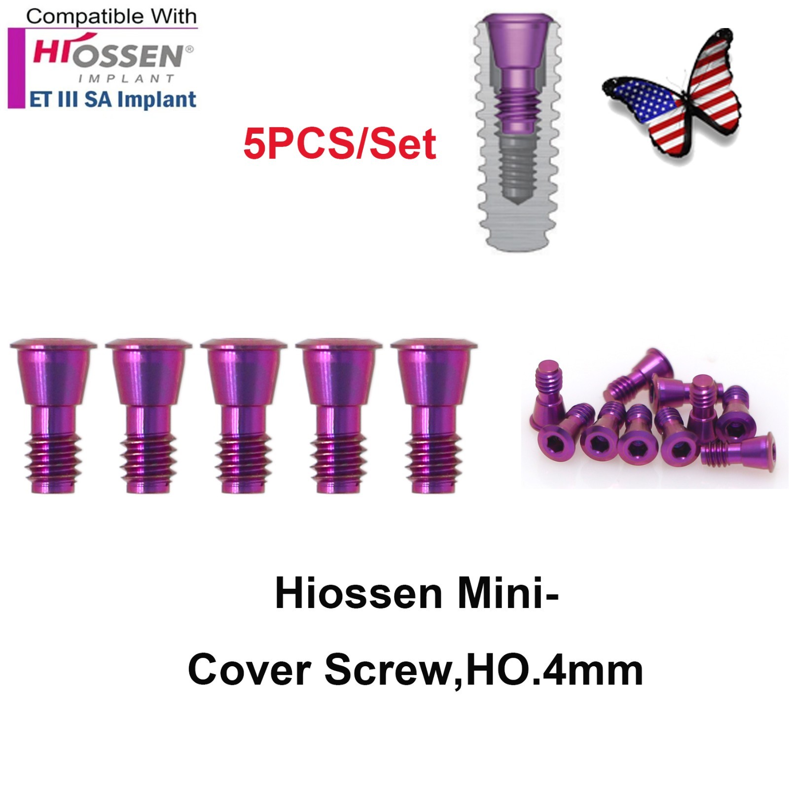 US Titanium Healing Abutment & Cover Screw Hiossen ET Osstem TS Mini Regular Hex