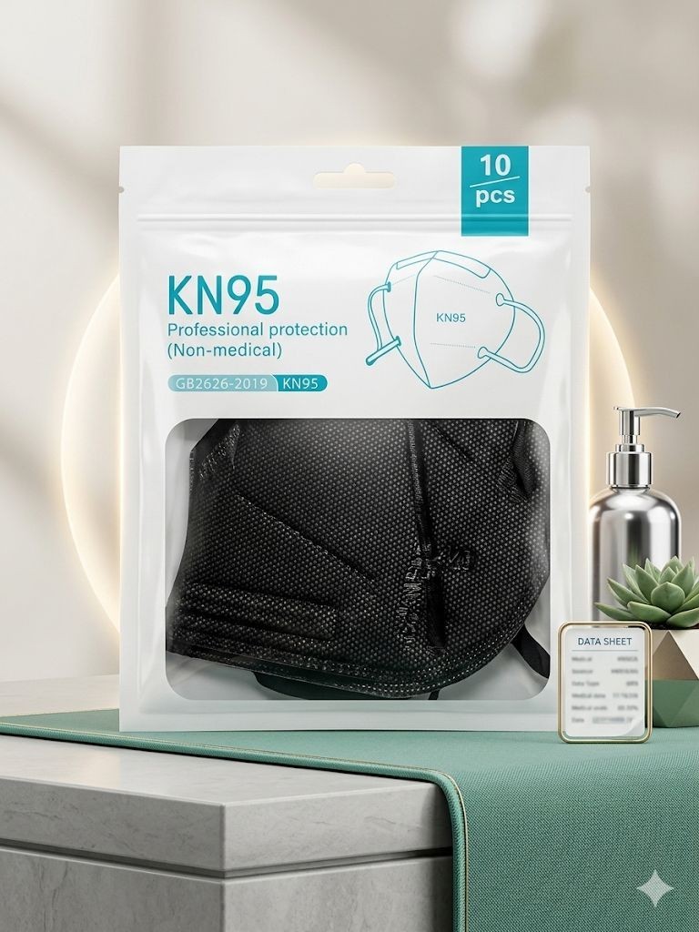 KN95 Face Mask Black 5 Layer Disposable Breathable Protective 10/50/100 Pack