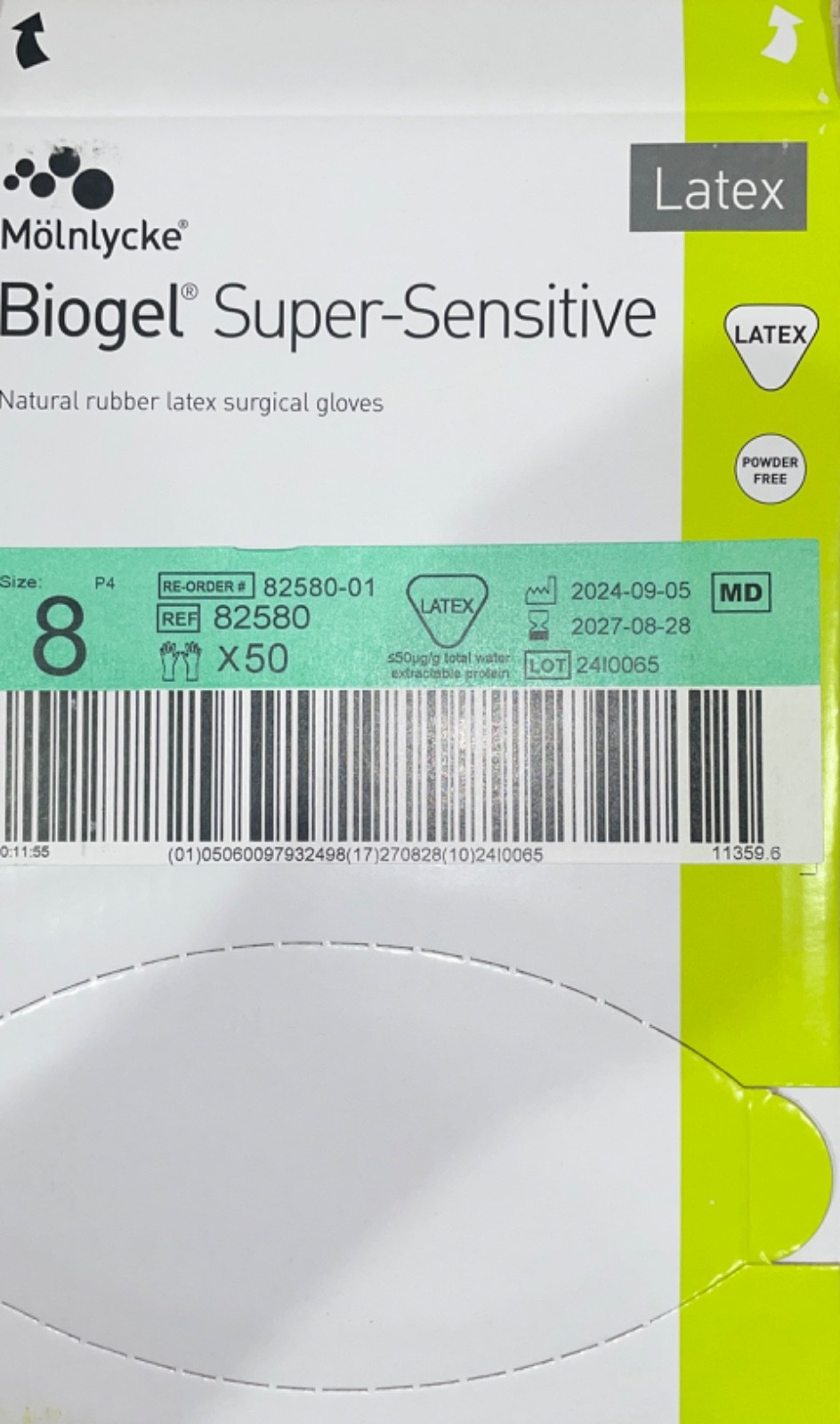 Molnlycke Biogel Super-Sensitive Gloves 30590 SIZE 8 -50 PAIRS -ref 82580