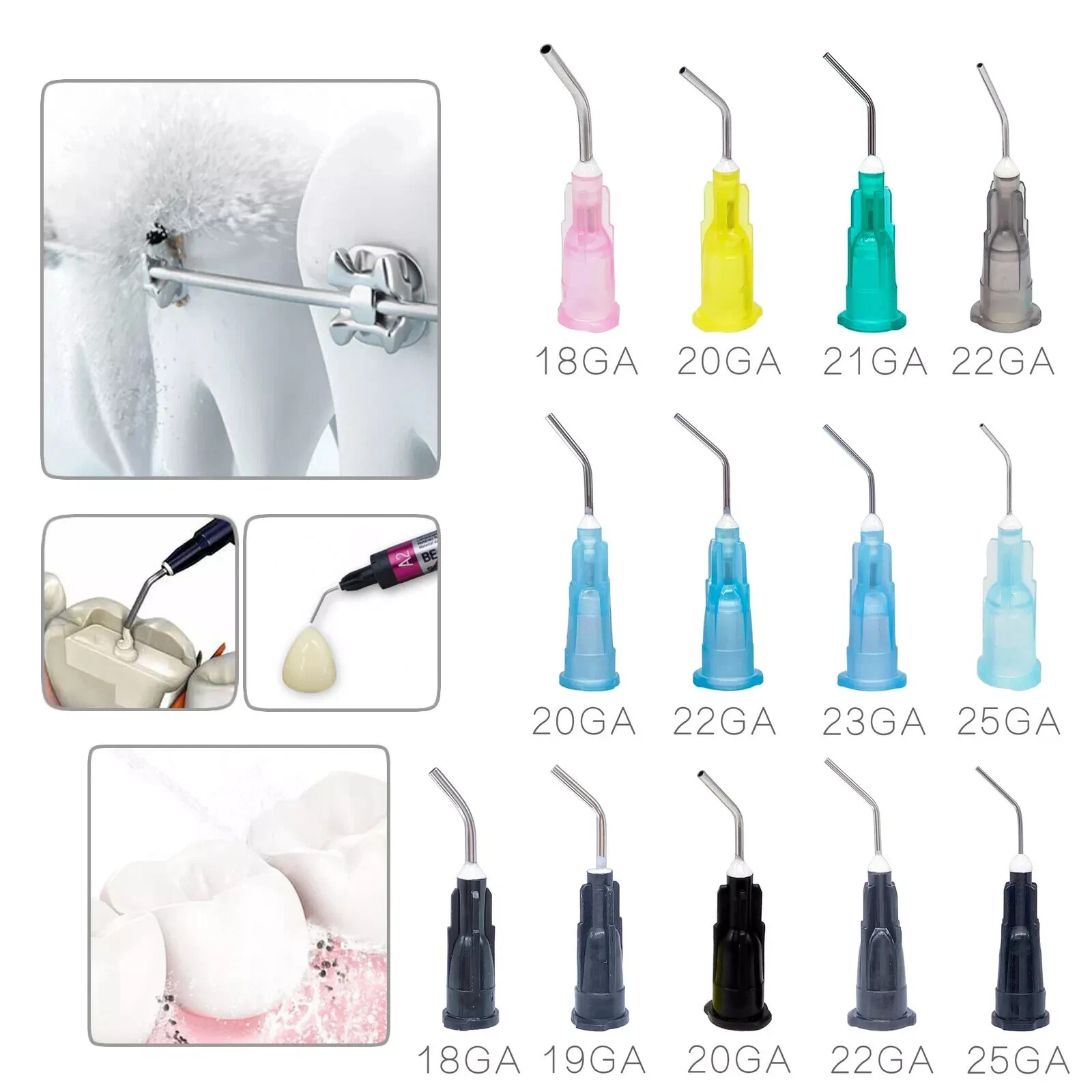 100Pcs Dental Composite 18-25G Irrigation Pre Bent Needle Dispensing Syringe