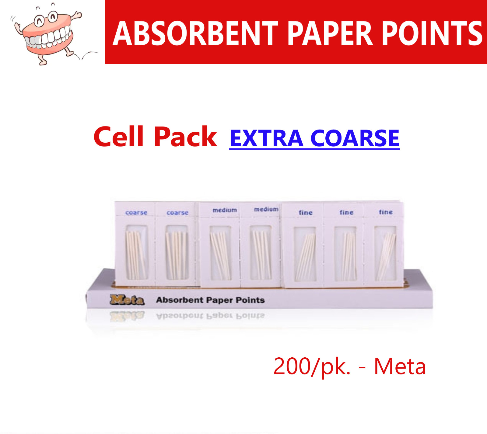 Dental Endo ABSORBENT PAPER Points CELL Pack EXTRA COARSE PP200-XC, Meta, 200/Pk
