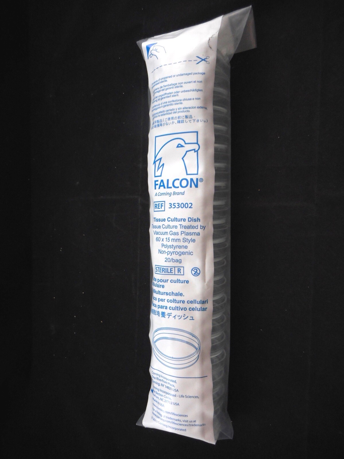 FALCON Plastic 60 x 15mm Standard Tissue Culture Dishes Sterile Polystyrene 20PK