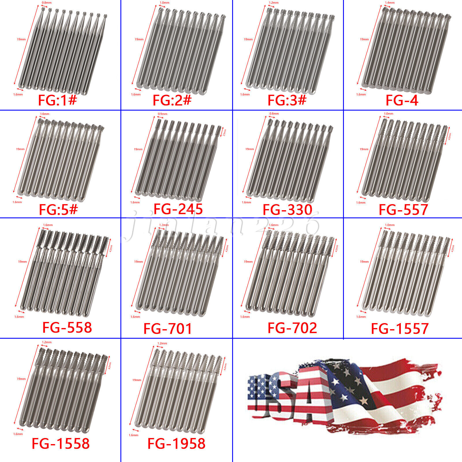 10Pcs/box Dental Lab Tungsten Steel Carbide Burs For High Speed Handpiece FG