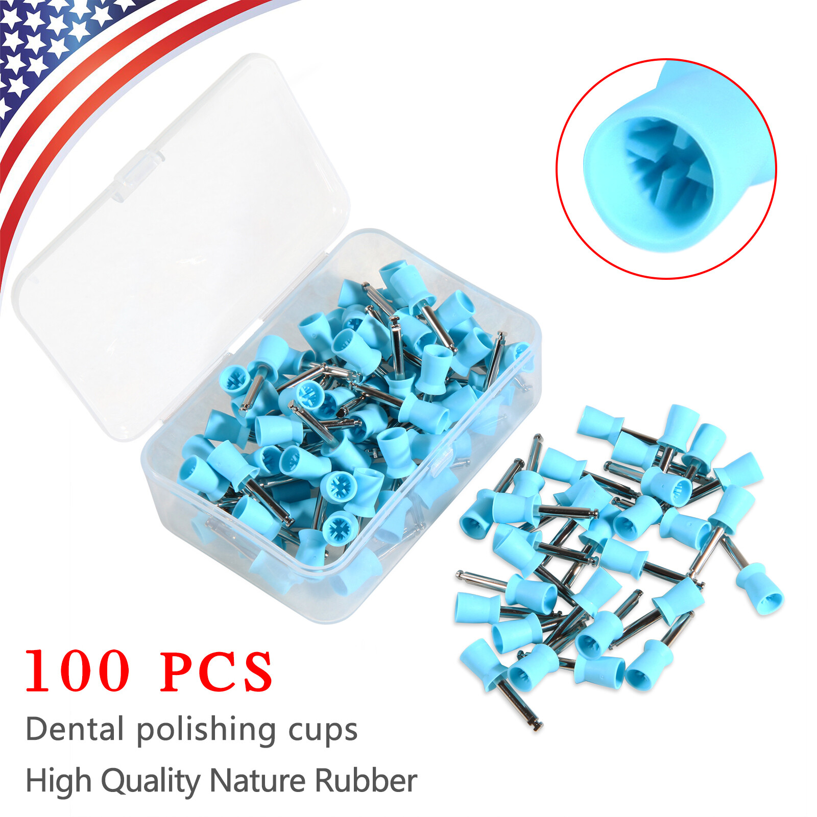 100pcs Dental Latch type Rubber Polishing Cups Brushes Tooth Prophy Polisher USA