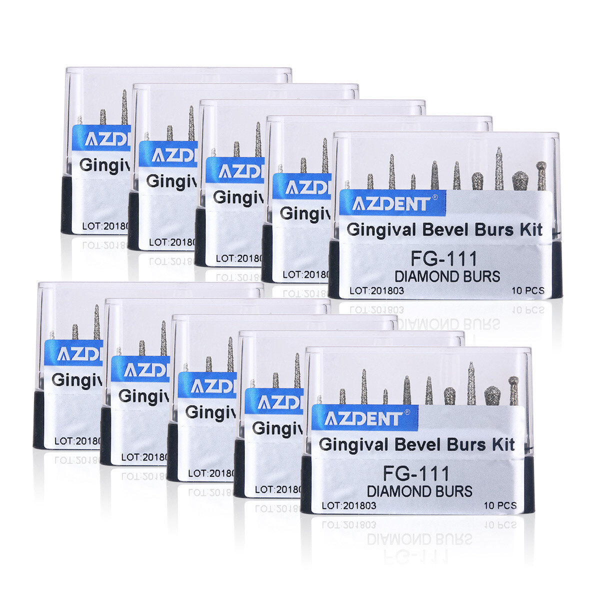10 Packs AZDENT Dental Diamond Grit Bur Kit FG (Friction Grip) Fit High Speed