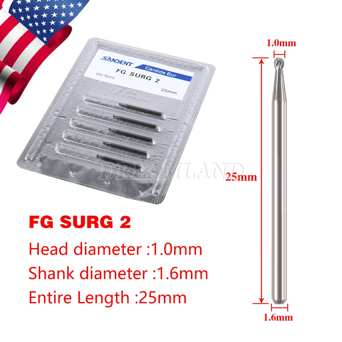 Dental Carbide Operative Burs FG 2 3 4 5 Taper Fissure Plain Cut Long Head Bur