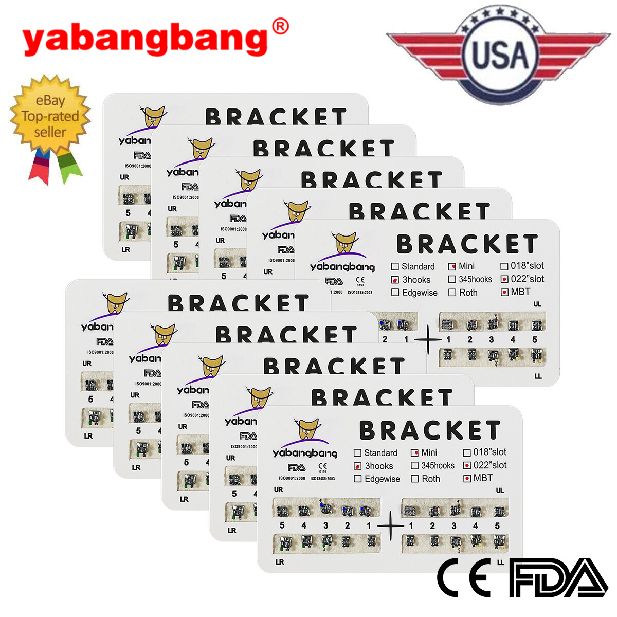 200PCS Orthodontics Dental Metal Brackets Braces Mini MBT 022Slot 3 Hooks M#4