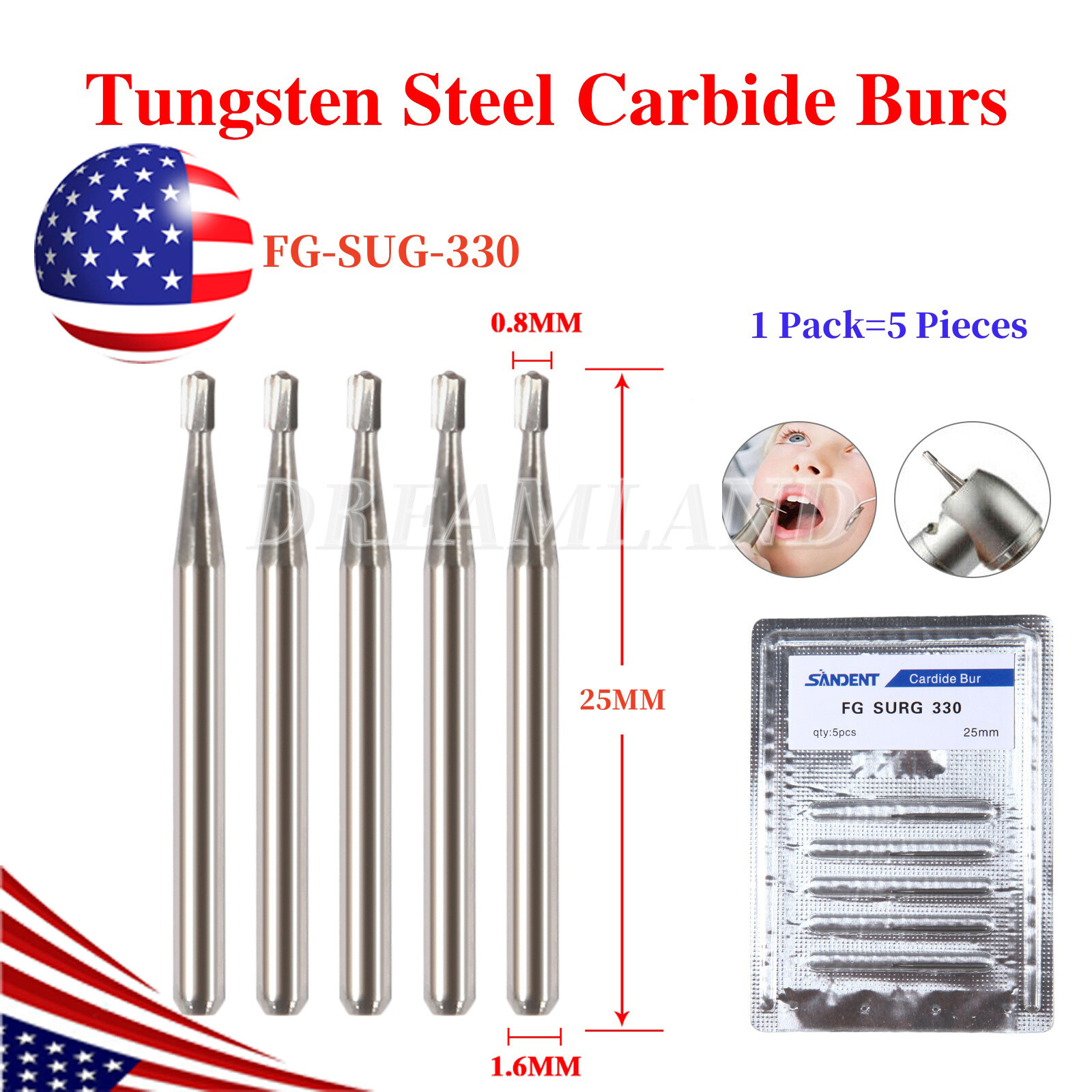5pcs Dental Tungsten Carbide Burs for High Speed Handpiece FG Surgical XL
