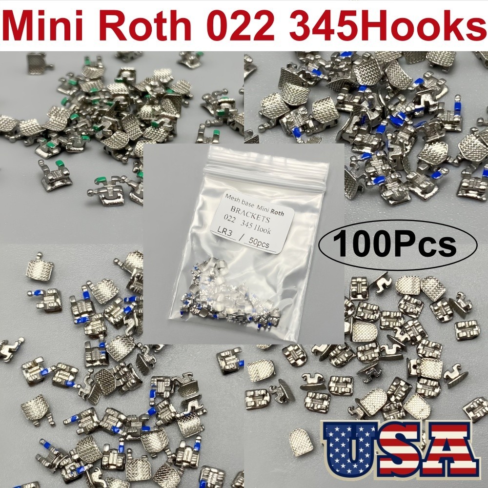 Dental Orthodontic Brackets Braces Metal Mini Roth Slot 0.022 Hooks 345 Metal