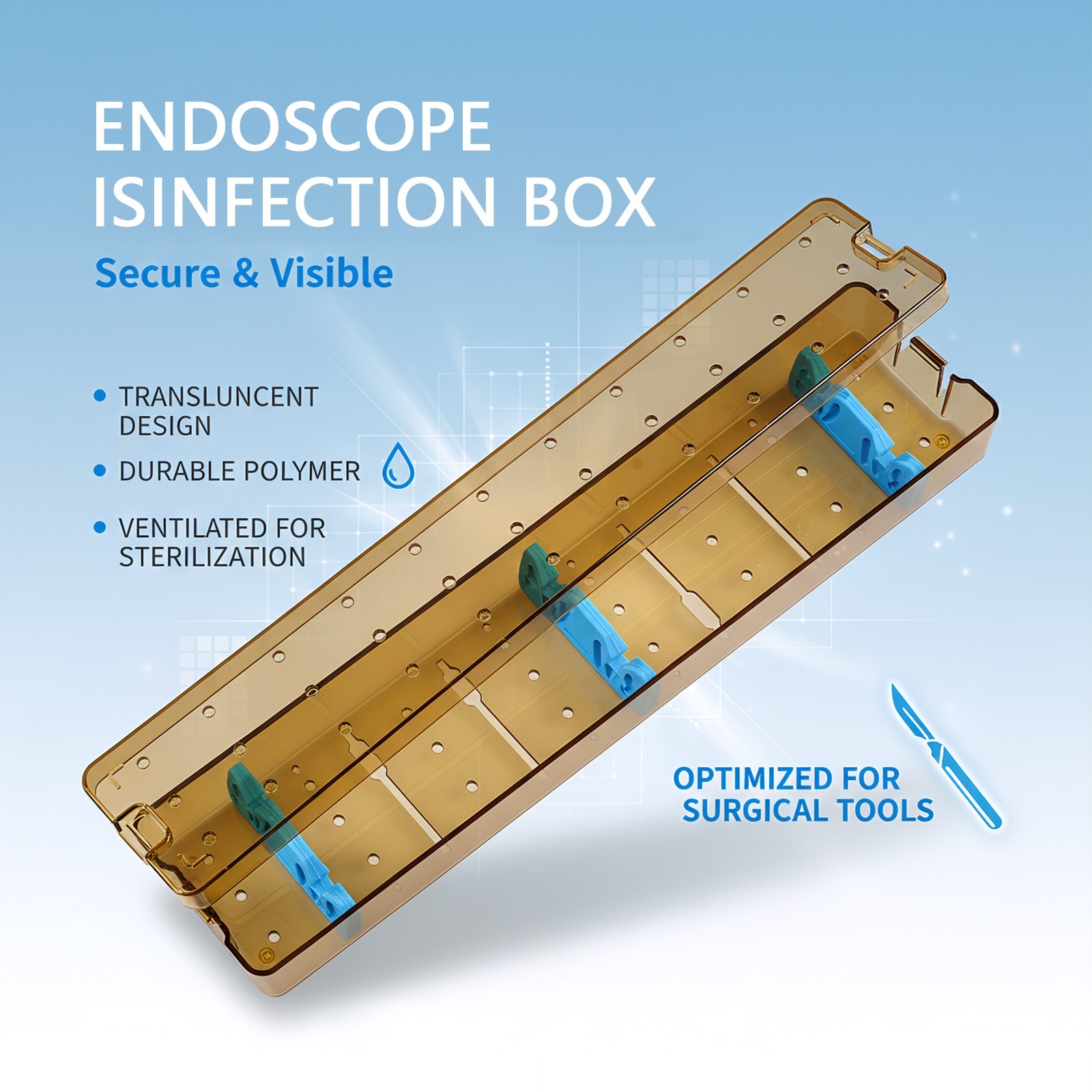PPSU Endoscope Sterilization Tray Oral Camera Disinfection Container Large Size