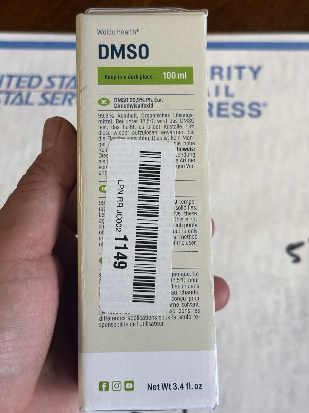 Woldo Health DMSO 99% Pharma Grade Dimethyl Sulfoxide 3.4 oz Solvent Germany