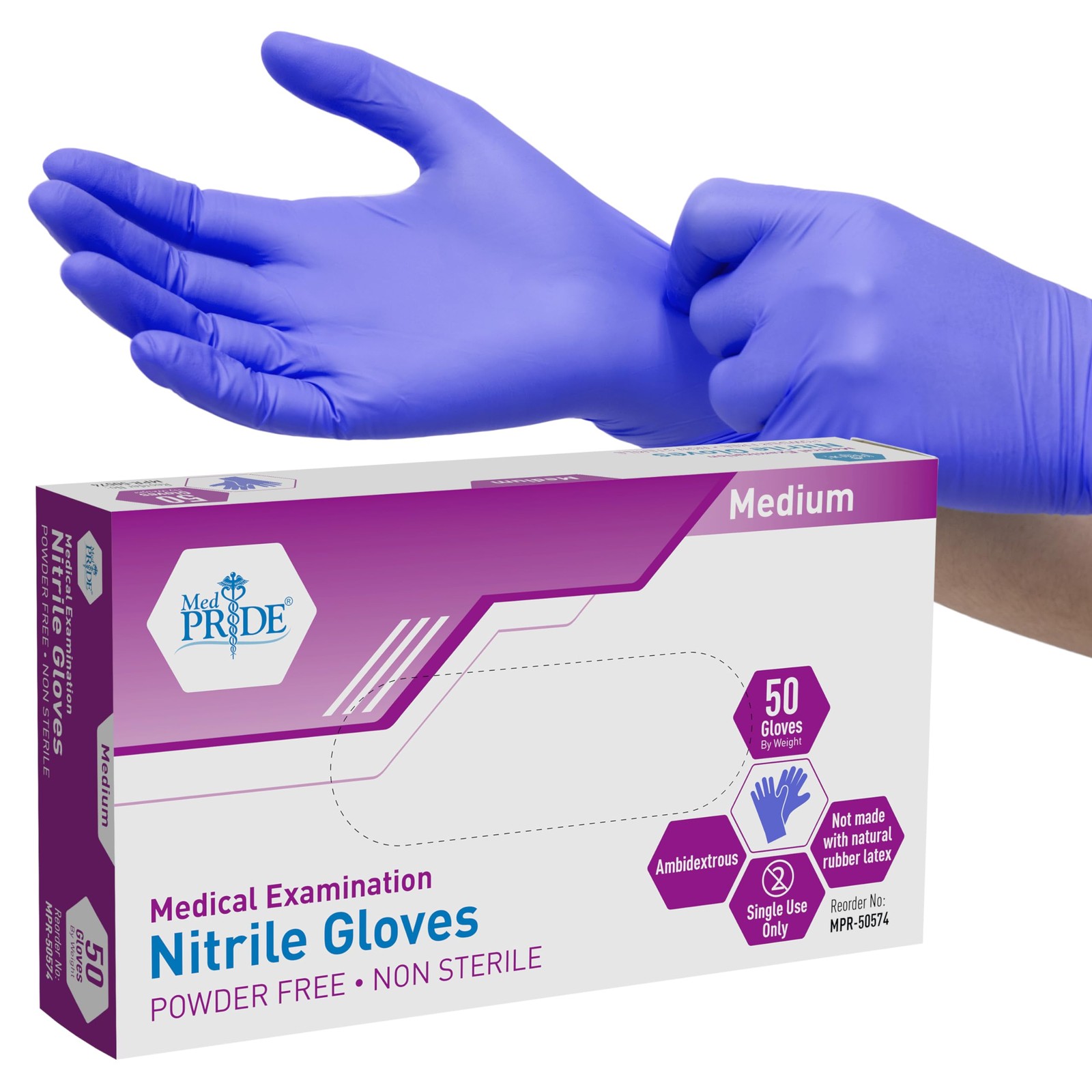 MED PRIDE Nitrile Medical Exam Gloves Large [Box of (Pack 50), Blue