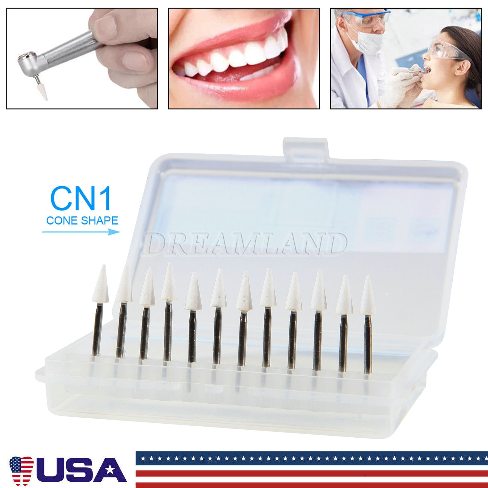 Dental White Stone Porcelain Resin Polishing Burs FG /Composite Finishing Burs