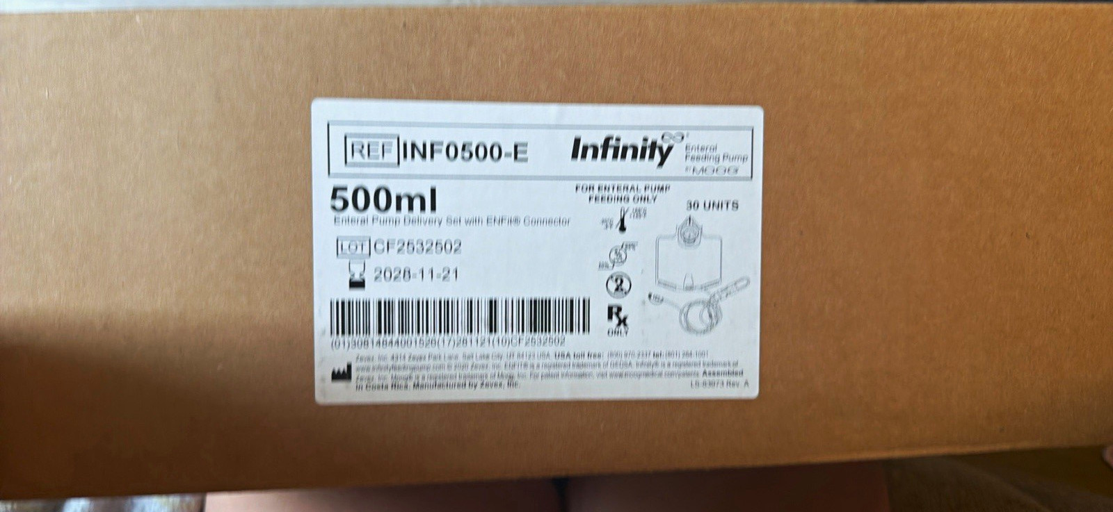 Infinity 500 mL Enteral Feeding Bag Set w/ ENFit Connector, INF0500-E NEW CASE