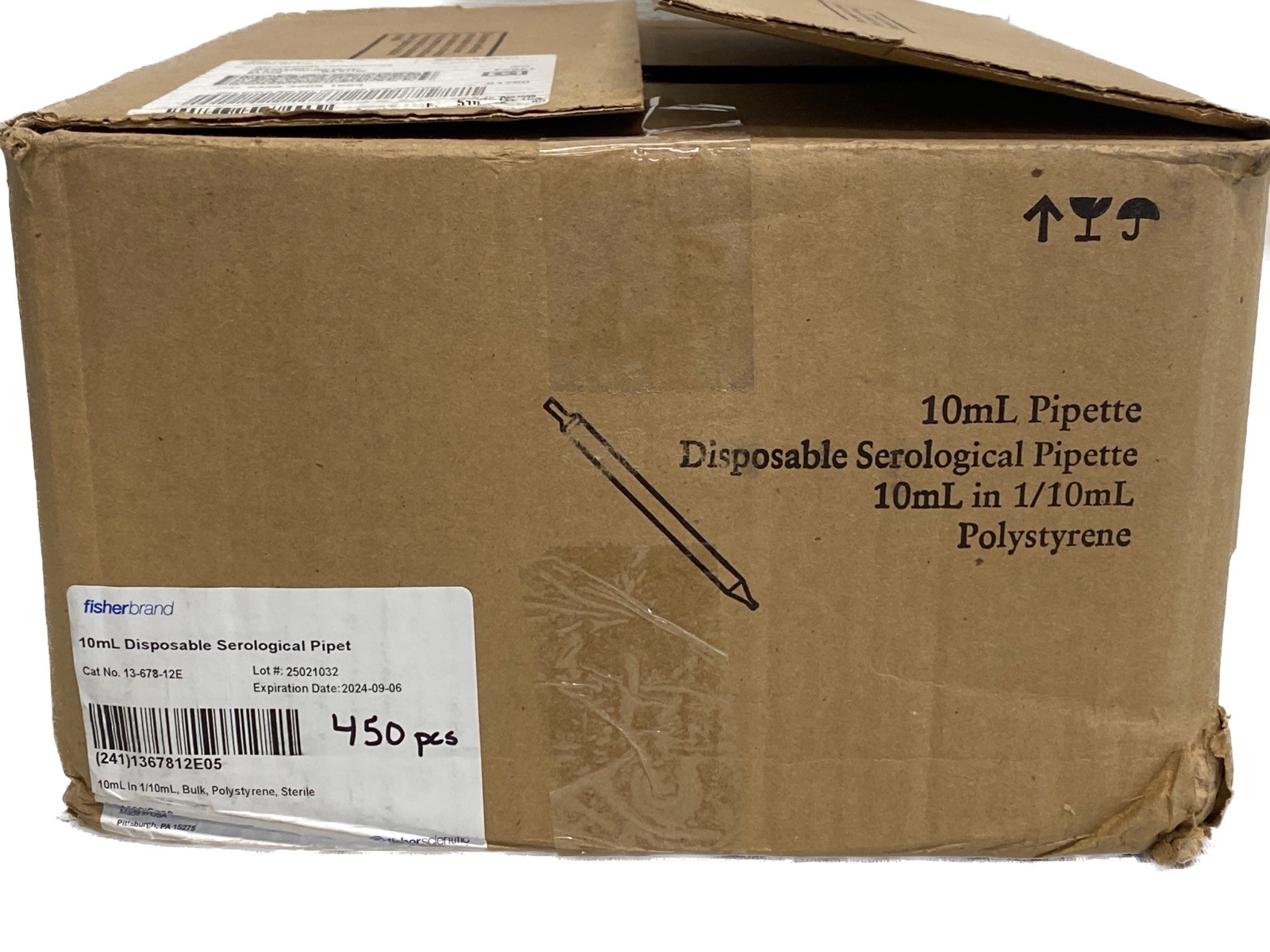 (450) FISHERBRAND 10mL Disposable PS Std Graduated Serological Pipets 13-678-12E