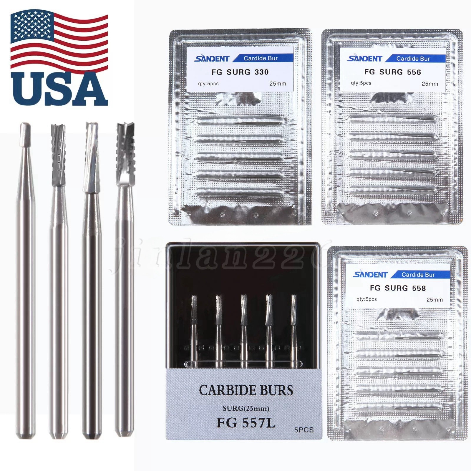 Dental Surgical Burs Round Long 4 556 557 558 330 Carbide Burr High Speed 25mm