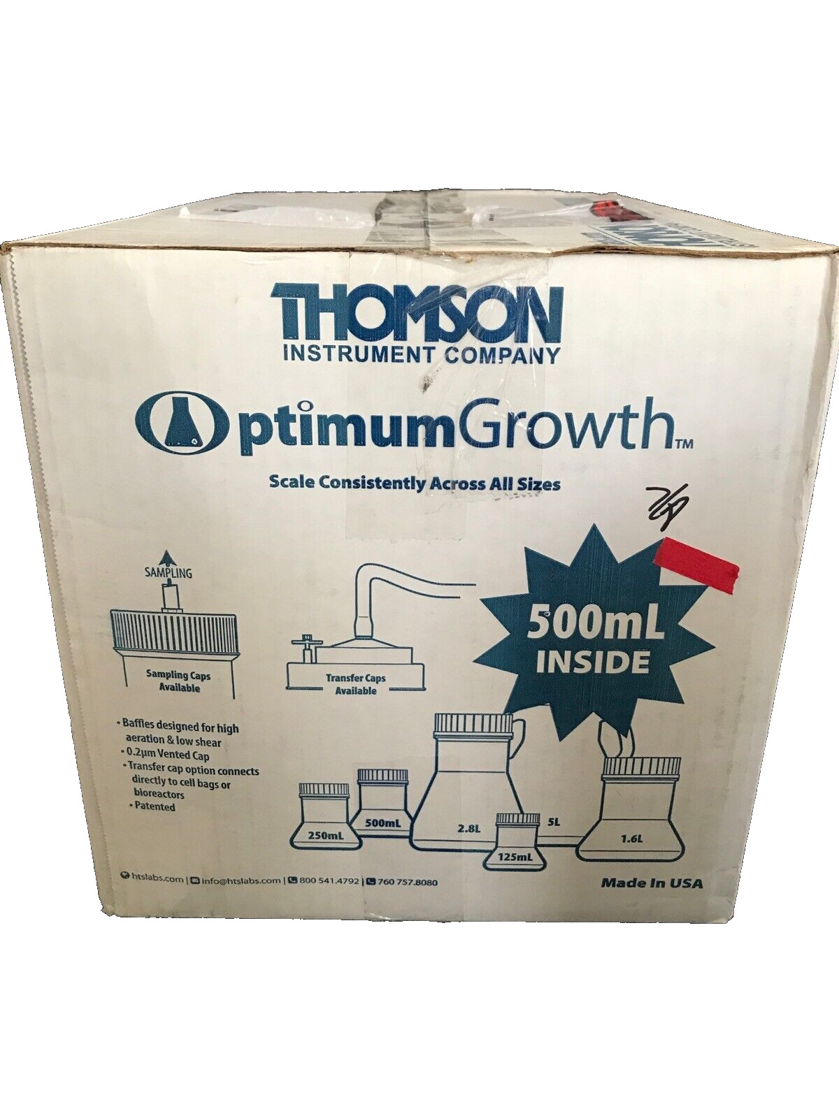 (25/Cs) THOMSON 500mL PP Optimum Growth Graduated Cell Culture Flask Vent Cap