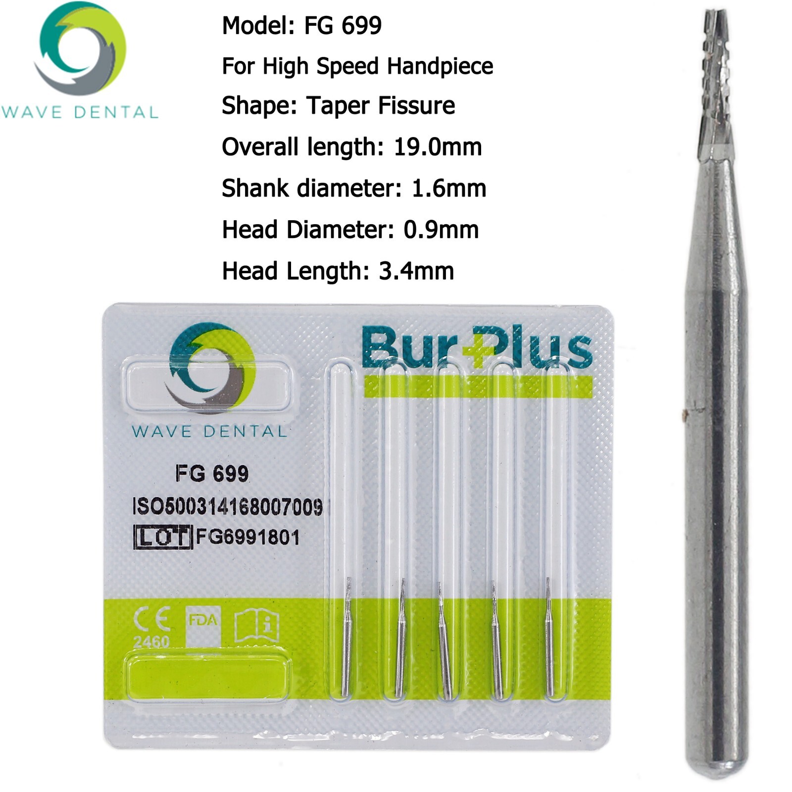 Wave Dental Carbide Burs High Speed FG 699 699L 701L Long Shank Friction Grip