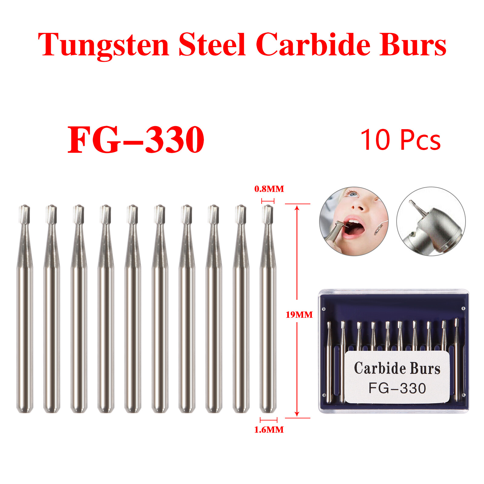 Dental Round Carbide Drills Burs FG-330 for High Speed Handpiece FAS 10-100pcs