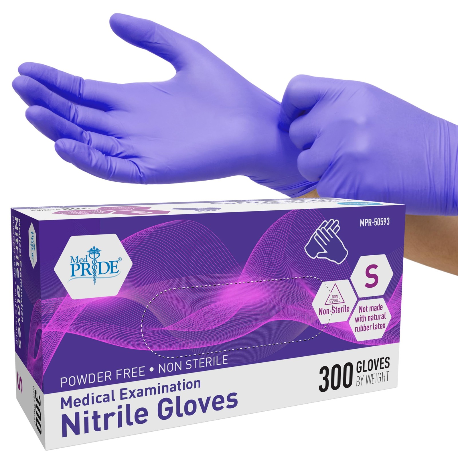 Med Pride Nitrile Disposable Gloves, 300 Count, Blue Powder-Free Non Latex Glove