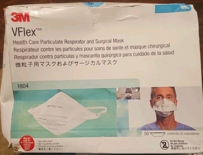 3M VFlex 1804 Particulate Respirator NIOSH N95 Surgical Masks Box of 50, 11/2026